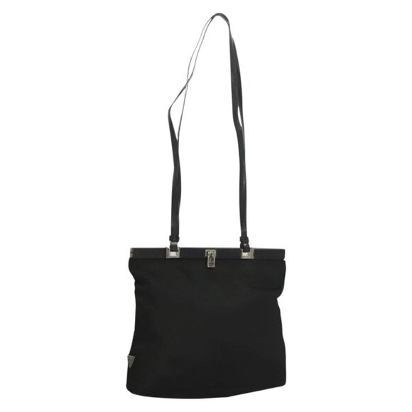 PRADA Shoulder Bag Nylon Black Silver Auth 130183 - Picture 1 of 16